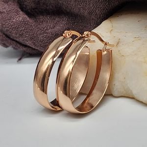 Hipoallergenic Earrings Oval 14K Rose Gold Hoop Studs Chunky Oval halo Hoops